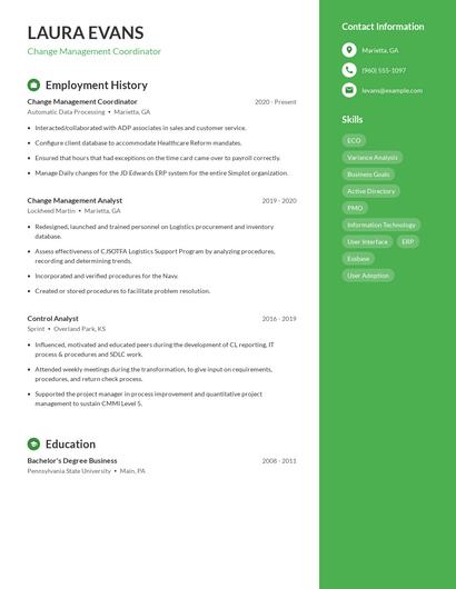 Change Management Coordinator Resume