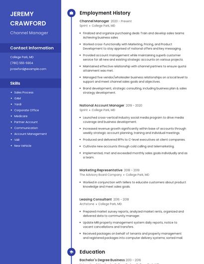 Channel Manager Resume