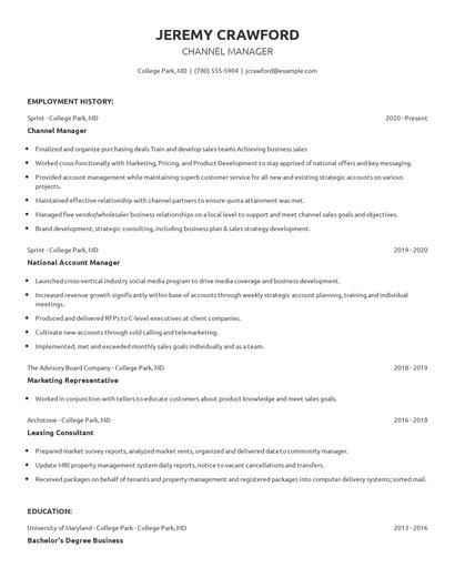 Channel Manager Resume