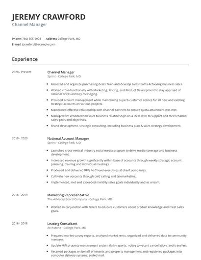 Channel Manager Resume