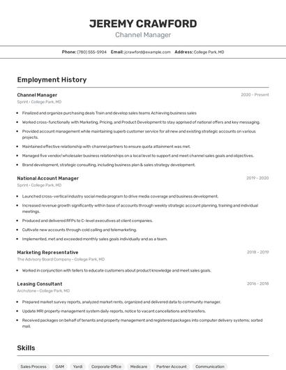 Channel Manager Resume