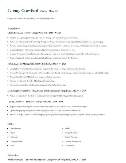 Channel Manager Resume