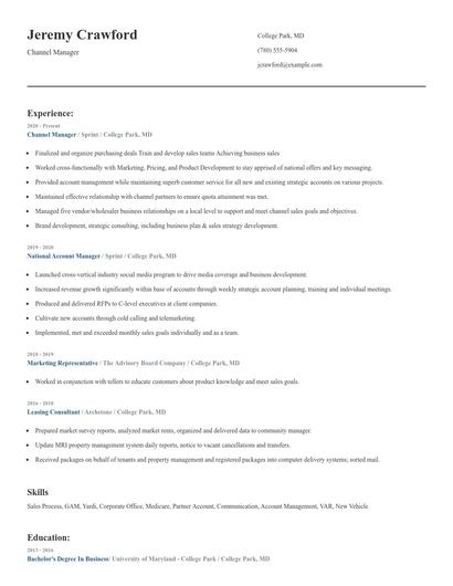 Channel Manager Resume