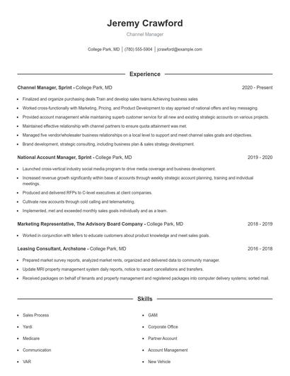 Channel Manager Resume