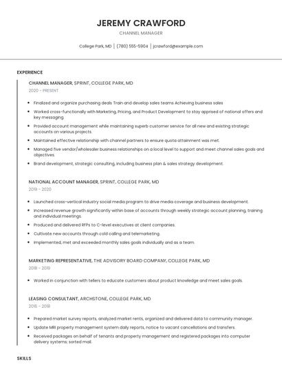 Channel Manager Resume
