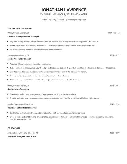 Channel Manager/Sales Manager Resume
