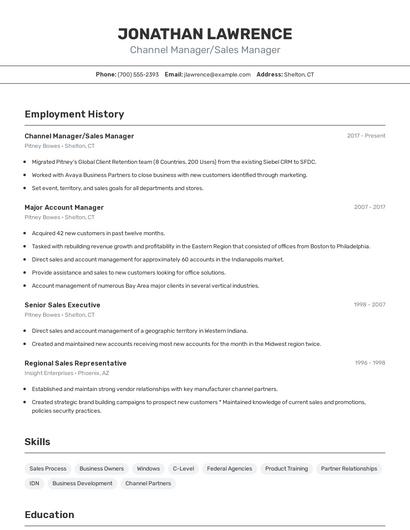 Channel Manager/Sales Manager Resume