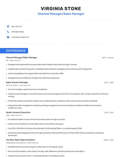 Channel Manager/Sales Manager Resume