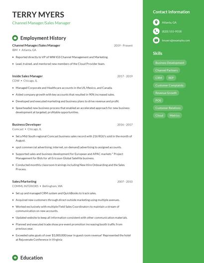 Channel Manager/Sales Manager Resume