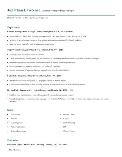 Channel Manager/Sales Manager Resume