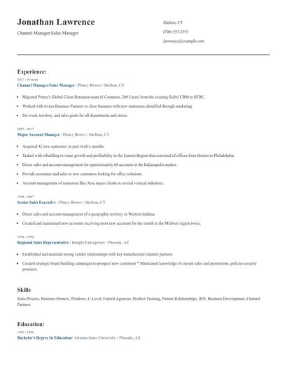Channel Manager/Sales Manager Resume