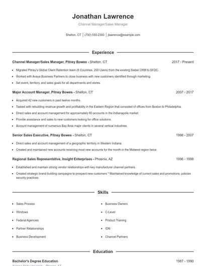 Channel Manager/Sales Manager Resume
