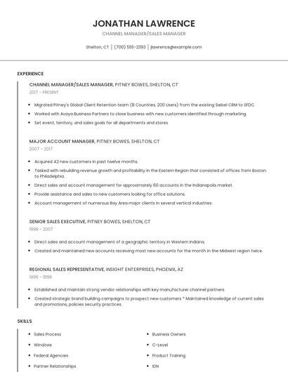 Channel Manager/Sales Manager Resume