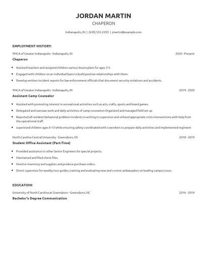 Chaperon Resume