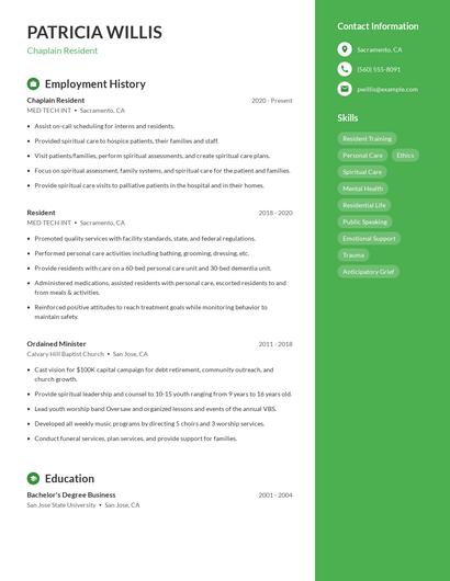 Chaplain Resident Resume