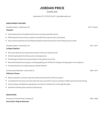 Hospice Chaplain Resume