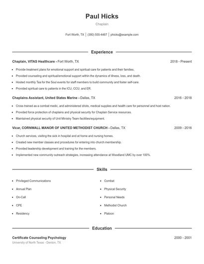 Chaplain Resume