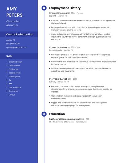 Character Animator Resume