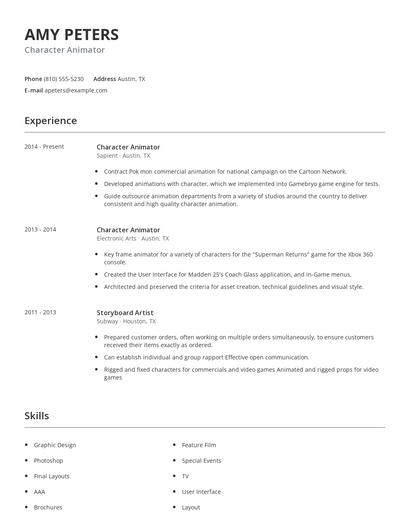 Character Animator Resume