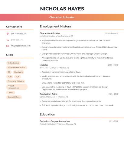 Character Animator Resume