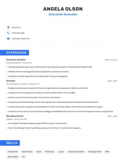 Character Animator Resume