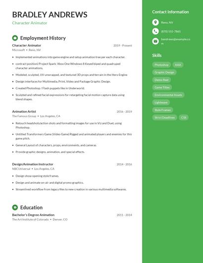 Character Animator Resume