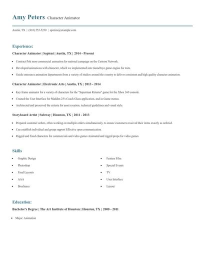 Character Animator Resume