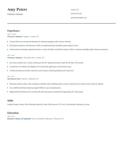 Character Animator Resume