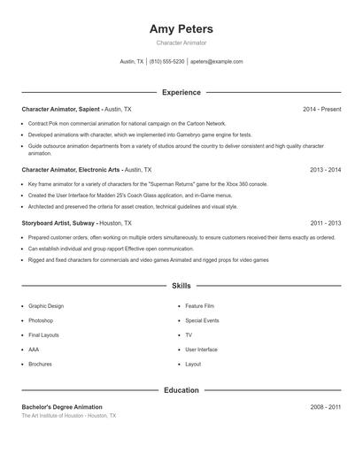 Character Animator Resume