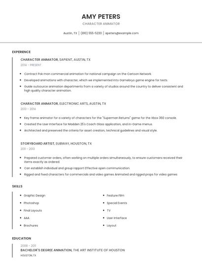 Character Animator Resume