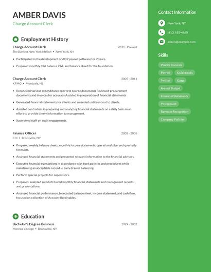 Charge Account Clerk Resume