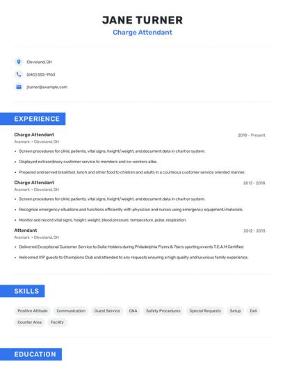 Charge Attendant Resume