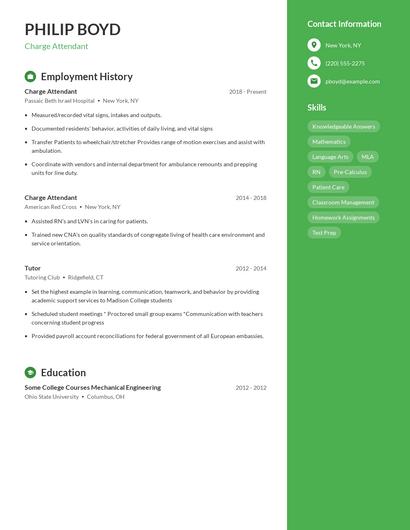 Charge Attendant Resume