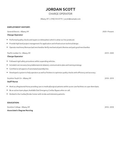 Charge Operator Resume