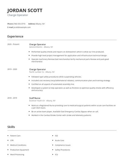 Charge Operator Resume
