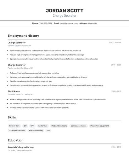 Charge Operator Resume