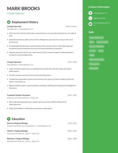 Charge Operator Resume