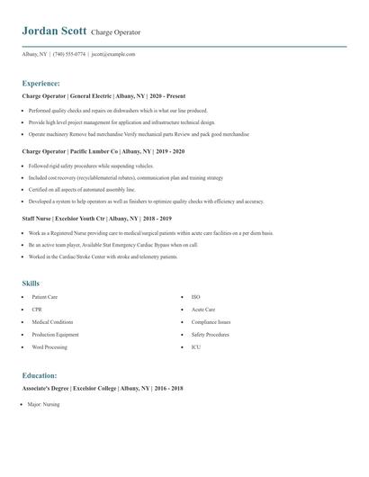 Charge Operator Resume