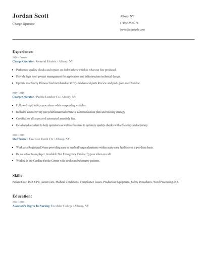 Charge Operator Resume
