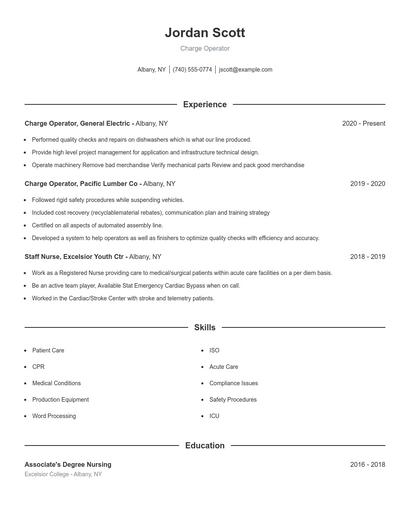 Charge Operator Resume