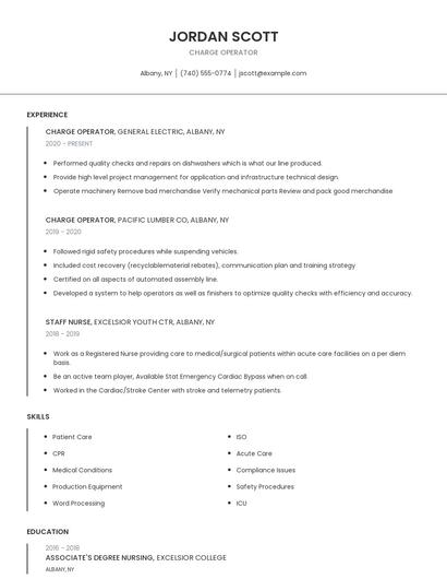 Charge Operator Resume