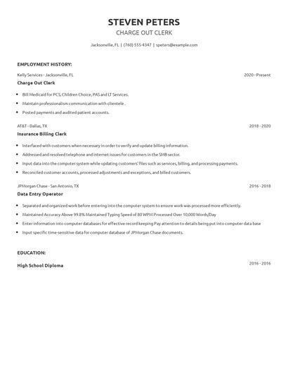 Charge Out Clerk Resume