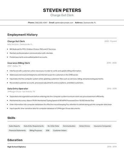 Charge Out Clerk Resume