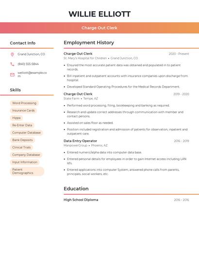 Charge Out Clerk Resume