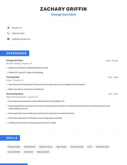 Charge Out Clerk Resume