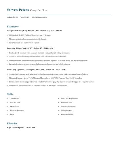 Charge Out Clerk Resume