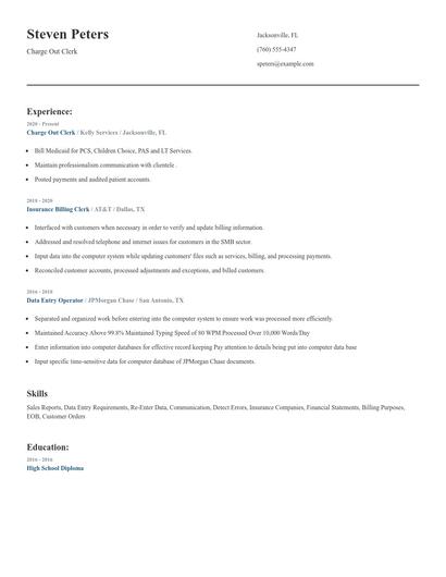 Charge Out Clerk Resume