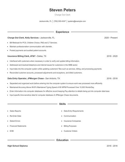 Charge Out Clerk Resume