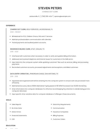 Charge Out Clerk Resume