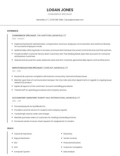 Chargeback Specialist Resume